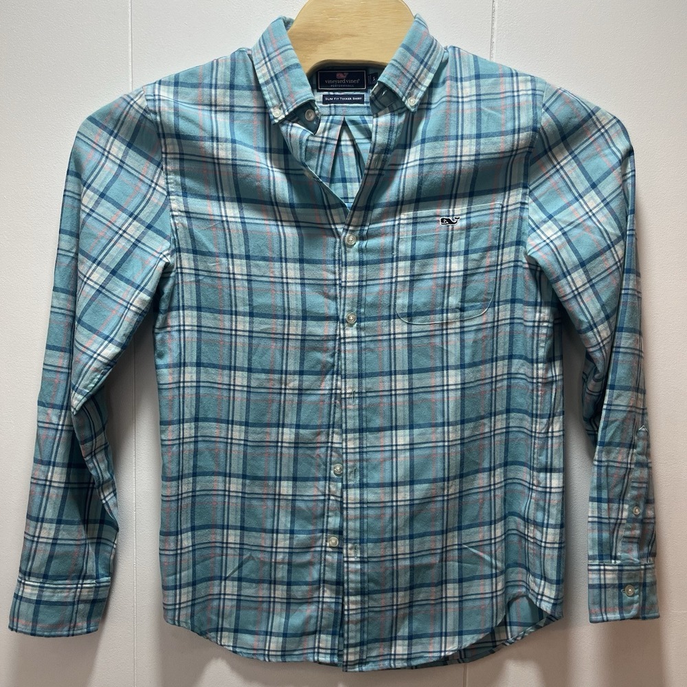 Vineyard Vines Men's Performance Slim Fit Tucker Shirt Blue Plaid Size Small